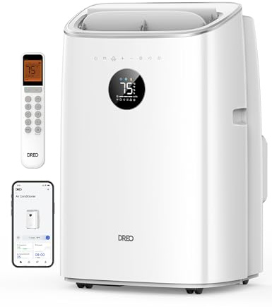 DREO Klimaanlage Mobil, 7.500 BTU Mobiles Klimagerät für Schlafzimmer & Büro, 3-in-1 Kühlen/Ventilieren/Entfeuchten, App-/Sprachsteuerung/Fernbedienung, drainagefrei, Fenster-Set, 2,5 L/h, AC318S