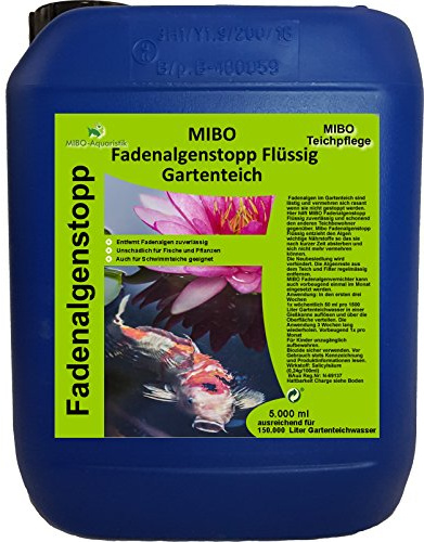 MIBO Fadenalgenvernichter Flüssig 5l für 150.000 Liter Teichwasser Fadenalgen Stopp