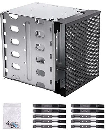 QOTSTEOS Festplattengehäuse Intern, 3 X 5,25 Zoll bis 5 X 3,5 Zoll Hot-Swap SATA/SAS Festplattenkäfig, Festplattenträger-Rack mit Lüftungsplatz