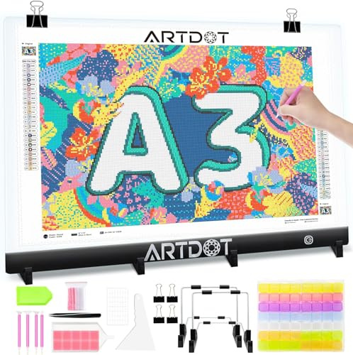 ARTDOT Leuchttisch A3 als 5D Diamond Painting Zubehör, Einstellbare Helligkeit Diamant Painting Lichtplatten mit Ständer für Diamond Painting Erwachsene