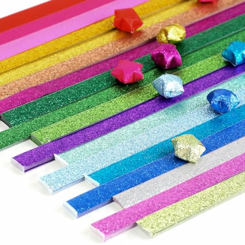 Origami-Stern-Papierstreifen, Glitzer-Origami-Sterne-Papier, DIY-Papier-Sternstreifen, Origami-Stern-Dekorationspapierstreifen für DIY-Handwerk, 360 Blatt (18 Farben)