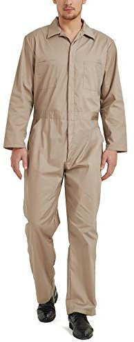 TopTie Herren Overall Khaki Arbeitsoverall mit Druckknöpfe und vorne Reißverschluss Boilersuit Herren Arbeitskleidung- XL