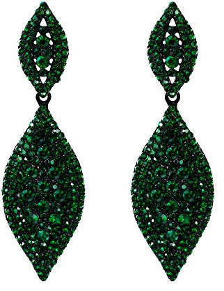 EVER FAITH Damen Ohrringe Österreichische Kristall Hochzeit Braut Charm 2 Blatt Drop Baumeln Ohrstecker Grün Schwarz-Ton