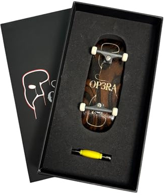 LEEFAI Komplettes professionelles Fingerboard 34 x 96 mm, Ahornholzabdeckung mit gravierten Trucks, Urethanräder, vormontierte Konfiguration, graviertes Op3ra-Logo (großes Logo)