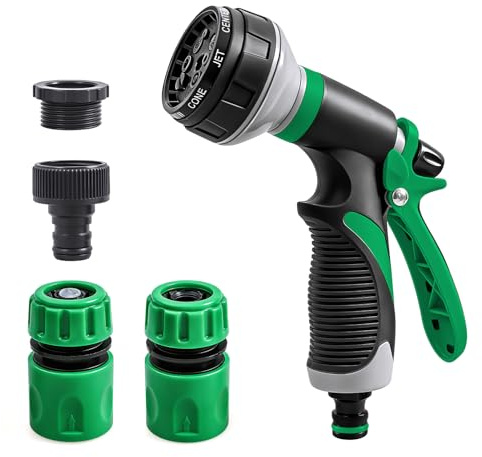 moinkerin Gartenbrause 8 Bewässerungsmuster Garten Handbrause Einstellbarer Wasserdurchfluss Gartenschlauch Aufsatz für Rasenbewässerung, Hofreinigung, Autowäsche,Haustierwäsche (1 Stück, Grün)