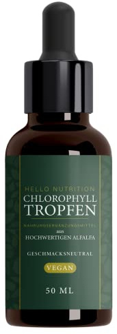 NEU: HelloNutrition CHLOROPHYLL TROPFEN hochdosiert aus Alfalfa | natürliches Pflanzenextrakt Elixier VEGAN - das grüne Wunder für Männer & Frauen - 50 ML