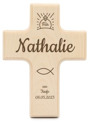 Taufkreuz personalisiert - Kinderkreuz mit Namen - personalisierte Geschenke zur Taufe - individuelle Taufgeschenke für Mädchen/Taufgeschenke für Junge - Geschenkideen zur Taufe - Holzkreuz