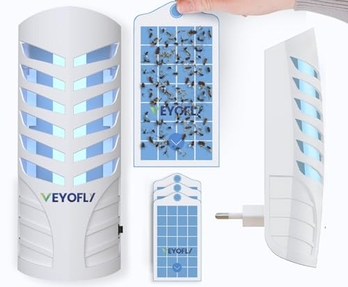 VEYOFLY Fruchtfliegenfalle für Innenräume, 1 Gerät + 3 Nachfüllungen. Zieht Fliegen, Mücken und Fliegende Insekten mit sicherem Licht an und beseitigt sie. Ideal für Zuhause, einfach und effektiv.
