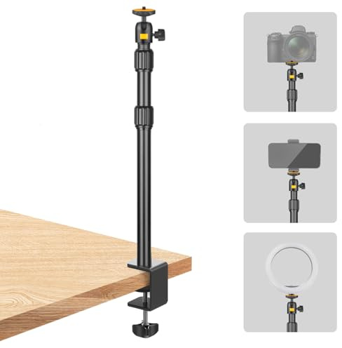 JEBUTU Kamera Tischstativ, 83cm Lichtstativ Klemmstativ mit 1/4" Kugelkopf, Kamera Tischhalterung für Webcam Ringlicht Projektor, Max. Belastung 2KG