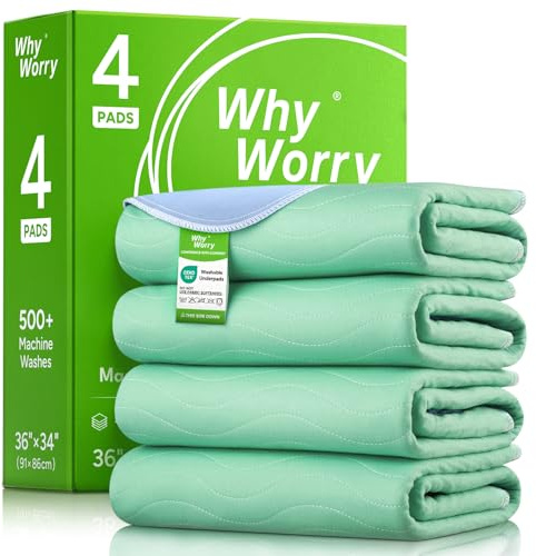 WhyWorry Inkontinenzunterlage Waschbar 86 x 91 cm Matratzenschutz, Wasserdichte Matratzenauflage Bett Inkontinenzauflage für Erwachsene und Kinder, nässeschutz Inkontinenz Bettunterlage, Grün, 4 Stück