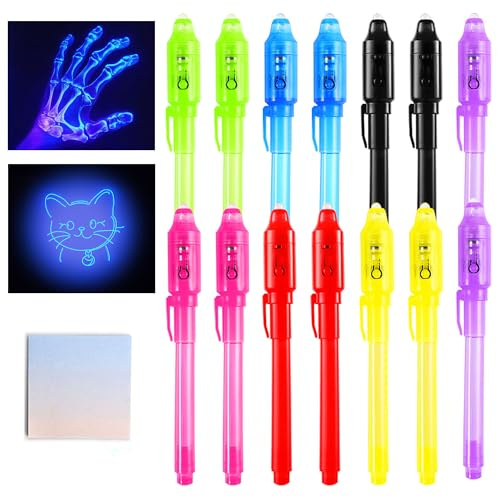 DazSpirit 14 Stück Geheimstift Notizbuch Partytüte Füller für Jungen und Mädchen, Zauberstift mit UV-Licht für Kinder, Unsichtbarer Stift Spy Pen zum Schreiben Geheimer Nachrichten