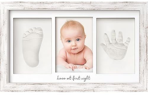 KeaBabies Baby Handabdruck und Fußabdruck Set Ton Andenken (Vintage White) | Handabdruck Andenken Rahmen, Neugeborenen Bilderrahmen fur Mädchen und Junge, Personalisierte Geschenke Baby fur Neue Mom
