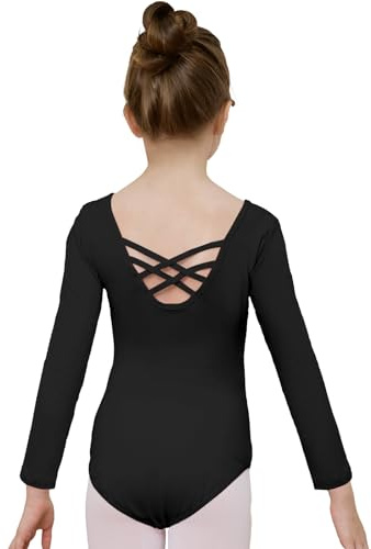 zffriction Ballettanzug Mädchen Ballettkleidung Langarm Kinder Ballett Trikot Turn-Leotards Gymnastik Turnanzug Trikot aus Baumwolle für Mädchen Damen (Schwarz, 120)