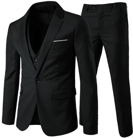 Allthemen Anzug Herren Slim Fit 3 Teilig Anzüge Herrenanzug Sakko für Hochzeit Business Schwarz L