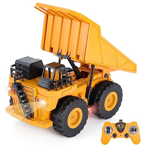 Highttoy Ferngesteuerter Kipper Dumper für Kinder, 2.4GHz 6 Kanal RC Kipper Kipplaster LKW Spielzeug ab 3 Jahre, 1:24 Ferngesteuerters Muldenkipper Baustellenfahrzeug mit LED und Ton