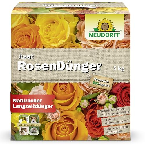 Neudorff Azet RosenDünger – Bio Rosendünger mit 100 Tagen Langzeitwirkung sorgt für langanhaltend farbenfrohe Rosen, Stauden und Blütenpflanzen, 5 kg, Braun