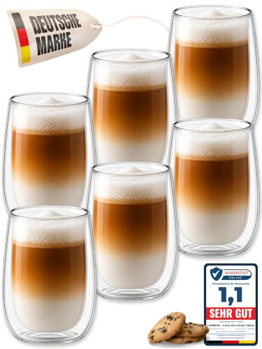LAPRESO® Doppelwandige Cappuccino Gläser 6er Set 250ml Moderne Kaffeegläser | Hitzebeständige Thermogläser aus Borsoilikatglas