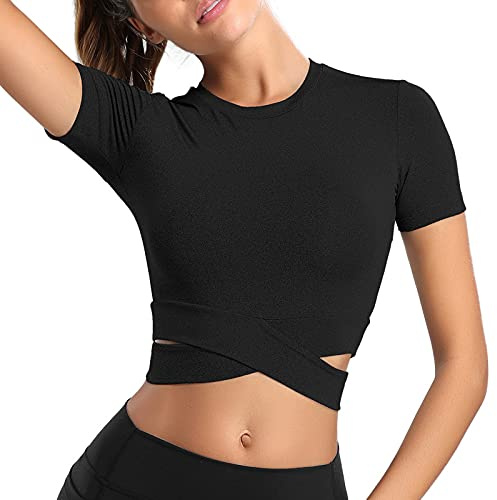 MUYOGRT T-Shirt Damen Sportshirt Langarm Crop Top Sexy Sport Oberteil Bauchfreie Sommer Laufshirt Atmungsaktiv Sporttop Leicht Yoga Fitness Shirts Schnelle Trockene Funktionsshirt