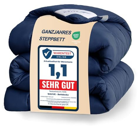 WAVVE Bettdecke 135x200 cm Ganzjahresdecke 4 Jahreszeiten, Steppdecke 300gsm Mikrofaser 135x200cm, Super Weiche Zudecke Schlafdecke Atmungsaktive 135 x 200, Blau