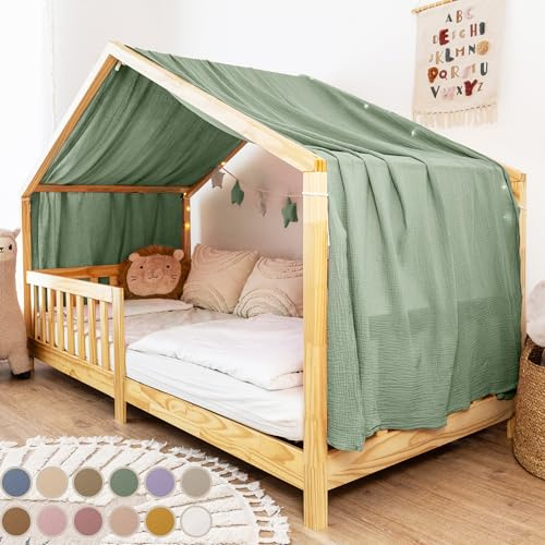 lilimaus Hausbett Himmel [in 12 Farben] Betthimmel Hausbett aus 100% Baumwolle Musselin - Stoffhimmel für Hausbett Deko Mädchen & Jungen - Himmel für Hausbett Kinder - Bett Vorhang Kinderbett