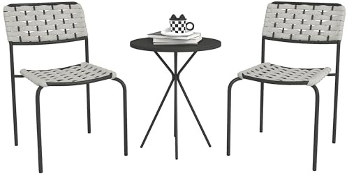 Outsunny Polyrattan Gartenmöbel Set, Outdoor Lounge Balkonmöbel für 2 Personen, 3-teilig Sitzgruppe mit 2 Stapelbare Stühle, Tisch, wetterfest Gartenlounge für Garten, Terrasse Balkon, Grau