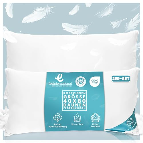 Sandaro Home Kopfkissen 40x80 2er Set Daunen-Federnkissen 3 Kammern (750gramm)- Öko-Tex Zertifiziert | Kopfkissen 40x80 100% Naturprodukt in reinem Baumwollbezug, Ultra Comfort Sleeping Pillow