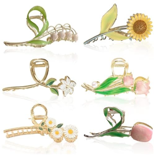 6 Stück Schmetterling Haarspangen Kraeoke Fischschwanz Haarklammer Weizen Hair Clips Tulip Hinterkopfclip Große Blumen Haarspange 1