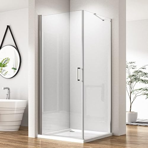 Goezes Eckeinstieg Duschkabine 80x80x195 cm Schwingtür mit Seitenwand | Pendeltür Dusche Duschabtrennung mit feststehend, Duschwand aus 6mm Nano ESG-Sicherheitsglas, 80cm Duschtür, 80cm Seitenwand