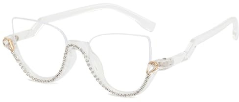 HPIRME Vintage Halbrahmen Diamant Brillengestelle Damen Lady Cat Eye Strass Brillen