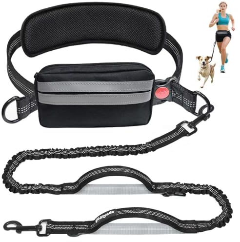 Fiyade Joggingleine Hunde, Freihändige Hundeleine, Laufhundeleine mit Hüftgurt, Abnehmbare Hüfttasche, Bungee-Laufleine Hundeleinen für Mittelgroße Große Hunde bis zu 50 kg