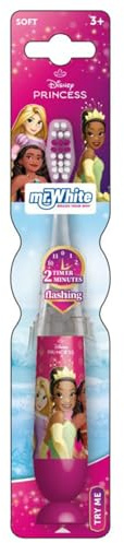 Mr.White Princess Kids Batteriebetriebene blinkende Zahnbürste, mit 2 Minuten blinkendem Timer, geeignet für Kinder ab 3 Jahren, mit weichen Borsten