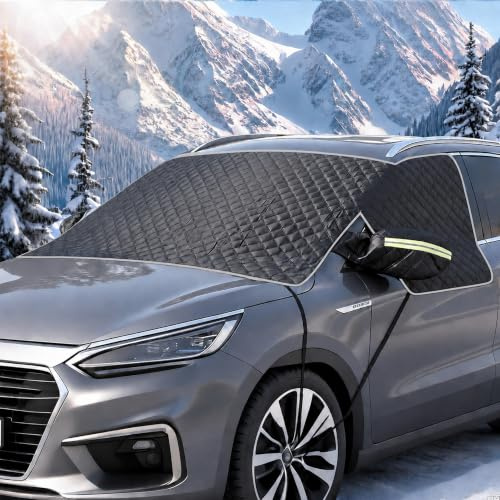 auvstar Frontscheibenabdeckung, Auto Windschutzscheibenabdeckung, Winter Scheibenabdeckung für Seitenfenster Seitenspiegel, Gegen Schnee Frost EIS Staub Sonne, Passt für Autos und SUV (Schwarz)