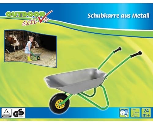 Rolly Toys Metallschubkarre Silber/grün Kinderschubkarre (für Kinder ab 2 Jahre, Metallschüssel, belastbar bis 25 kg, Kunststoffgriffe)