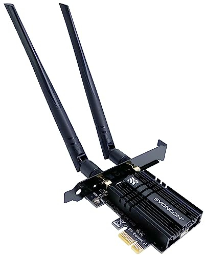 SYONCON WiFi 6E PCIe WLAN Karte für PC, Bluetooth 5.3 mit Intel AX210 Chip | Tri-Bands (6GHz/5GHz/2,4GHz) PCI Express Netzwerkkart für Windows 10/11 64-Bit und Linux, Unterstützt 160MHz, MU-MIMO, OFDMA
