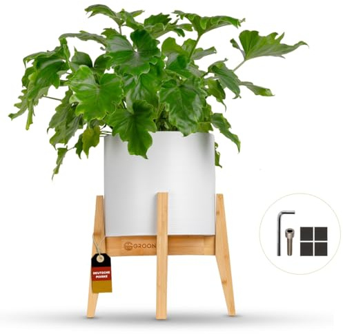 Groon® Blumenständer Holz - Verstellbarer Premium Pflanzenständer für 20-30 cm große Pflanzentöpfe - hellbrauner Blumenhocker Pflanzenregal Pflanzenhocker aus Bambus - plant stand indoor und outdoor