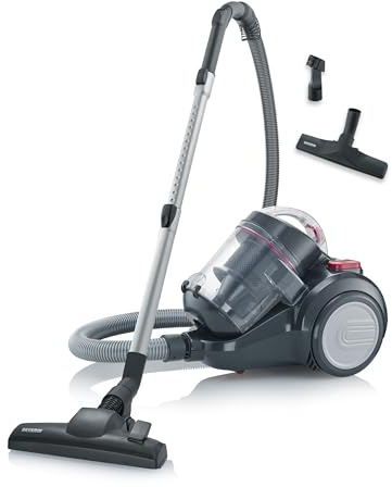 SEVERIN Beutelloser Zyklon-Staubsauger, Bodenstaubsauger für konstante Saugkraft, Staubsauger ohne Beutel mit 800 Watt und 9 m Aktionsradius, 2,1 L, schwarz-rot, CY 7089