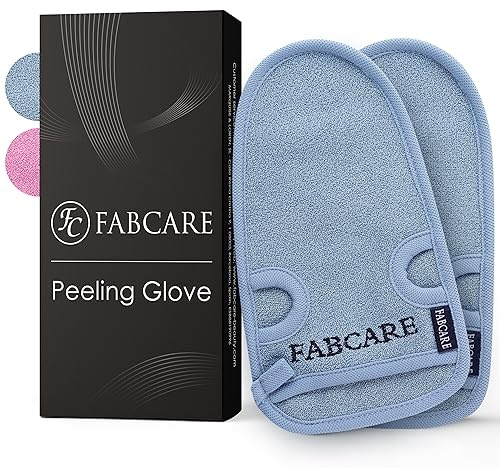 FABCARE Premium Peelinghandschuh für Gesicht und Körper, Peeling Schwamm 2 Stück - Exfoliating Gloves für Body Scrub mit Saugnäpfen und Ebook - DERMATEST geprüft mit SEHR GUT Bewertung