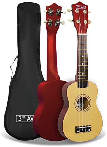 3rd Avenue Sopran-Ukulele für Anfänger, 54 cm/21“ mit Ukuleletasche – in Natur – KOSTENLOSE 1-monatige Online-Lektionen