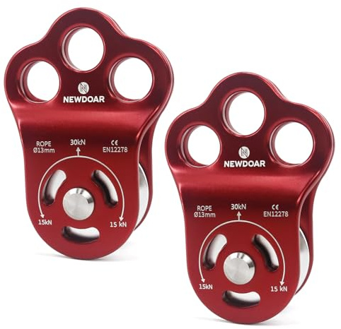 NewDoar 30 KN CE-zertifizierte DREI-Loch-Rettungs Kletterrolle Mikro Seilrolle für max. 13 mm Umlenkrolle mit Lager zum Abseilen, langlebige Seitenplatten