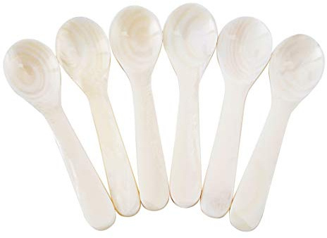 DUEBEL 6 Perlmuttlöffel, Kaviarlöffel, weißes Perlmutt von der Süßwassermuschel ca.9 cm