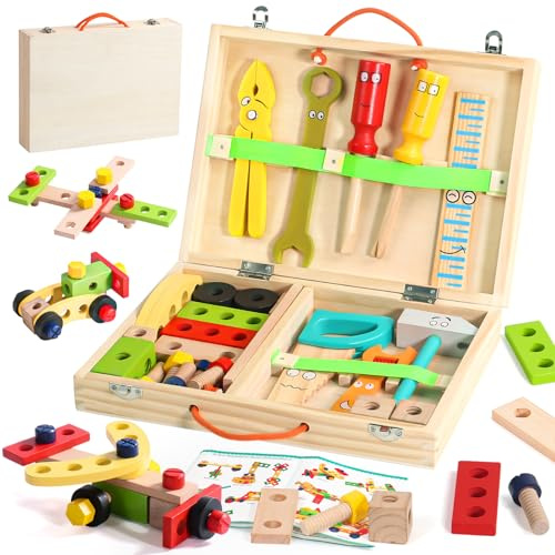 Werkzeugkoffer Kinder Montessori Spielzeug ab 3 Jahre Junge Mädchen Holzspielzeug ,Kinderwerkzeug Lernspielzeug Werkzeug Koffer Kinder Kinderspielzeug Spiele ab 2 3 4 Jahren Weihnachten Geschenk