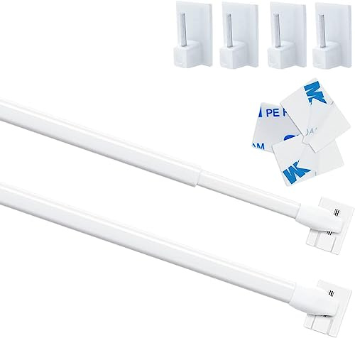 2 Stücks Gardinenstange Vitragestangen flachoval Bistrogardinenstangen Gardinenstange zum Kleben, 60-105cm, Weiß