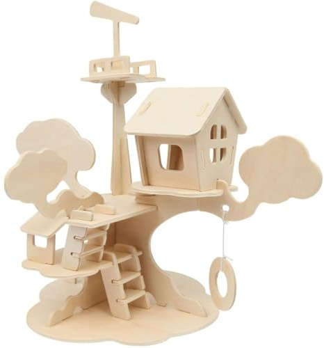 Marabu 317000000011 - KiDS 3D Holzpuzzle Baumhaus, mit 37 Puzzleteilen aus FSC-zertifiziertem Holz, ca. 28 x 26 cm groß, einfache Stecktechnik, zum individuellen Bemalen und Gestalten