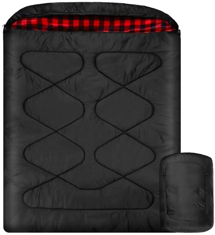 Mcota Baumwollflanell Doppelschlafsäcke für Winter, wasserdichter Queen-Size-Schlafsack für 2-Personen-Kaltwettercamping, Rucksack oder Reisen, doppelte breite Schlafsäcke für Familie oder Paare