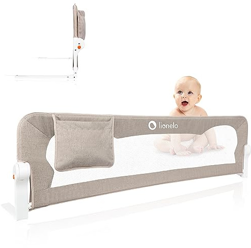 Lionelo Eva Rausfallschutz Bett Rausfallschutz Kinderbett, Bettgitter, Bettschutzgitter, luftiges Netz, zusammenklappbar um 180 Grad, einfache Montage, 150 cm lang