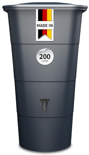 GARANTIA Ibiza Regentonne eckig 200 Liter Graphite Grey inkl. Deckel und Hahn für nachhaltige Gartenbewässerung im modernen Matt-Look mit strukturierter Oberfläche sowie verstärktem Rand exklusiv