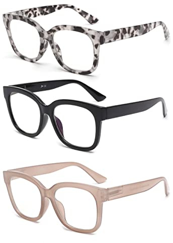 JM 3er-Pack übergroße Quadratische Lesebrille, Brille Blaulichtfilter Damen Computerleser