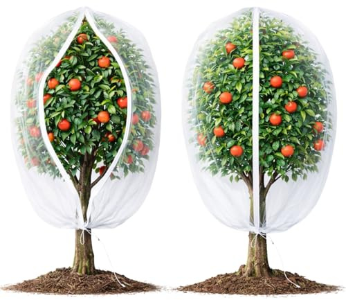 Homoda Obstbaumnetz mit Reißverschluss und Kordelzug, 2 Packungen 1,8 m x 1,8 m, Insektenschutznetz für Garten, ultrafeines Netz, Gartennetz