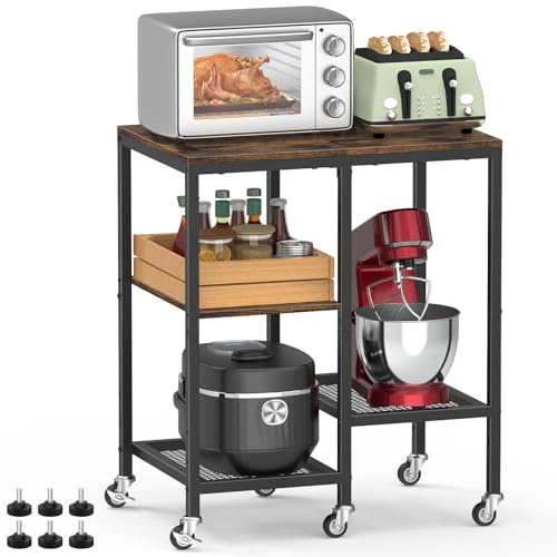 Mikrowellen-Wagen, Mikrowellenständer mit Rollen, Kaffee-Bar-Tischstation, 4-stöckiges Roll-Bäckerregal, Aufbewahrungsregal für kleine Geräte, Beistelltisch für Küche, Wohnzimmer (Rustic Brown)