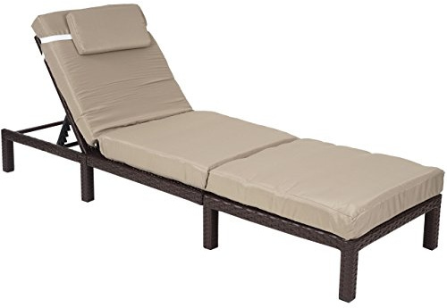 Mendler Poly-Rattan Sonnenliege HWC-A51 Premium - braun, Kissen Creme | Relaxliege, Gartenliege, Liege